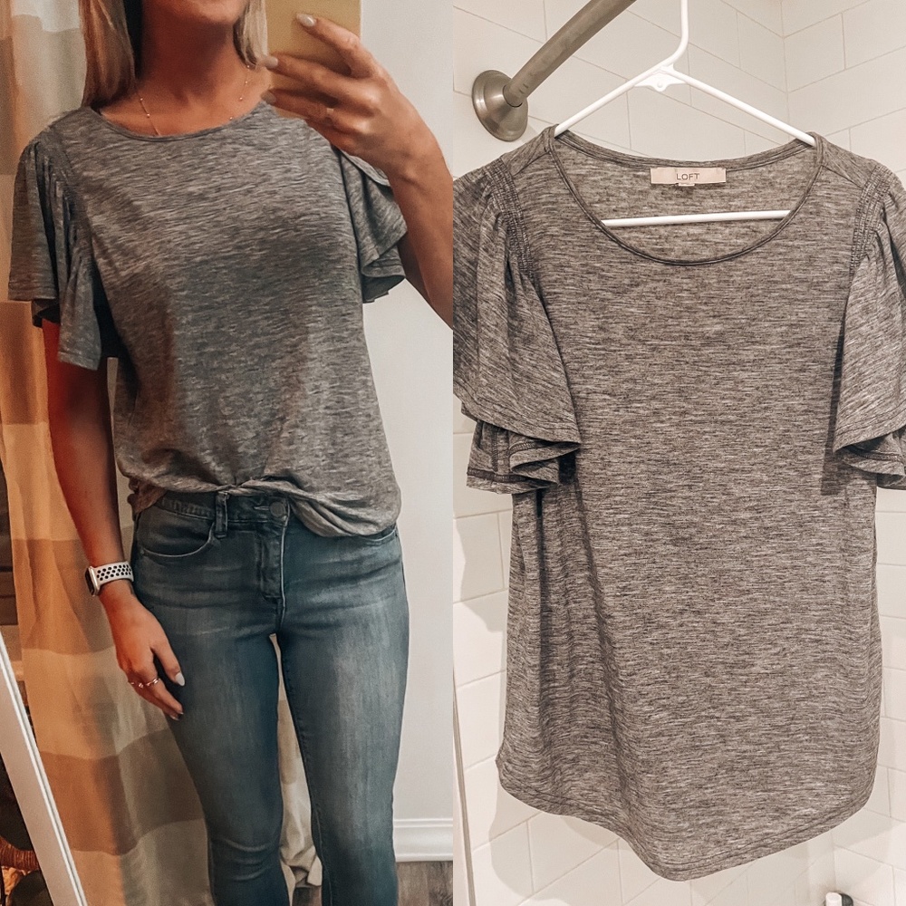 Heather Grey Ruffle Sleeve Loft T-Shirt Size M